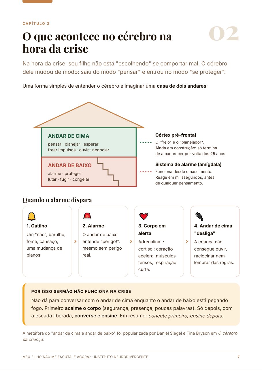 Página do e-book explicando o cérebro como uma casa de dois andares
